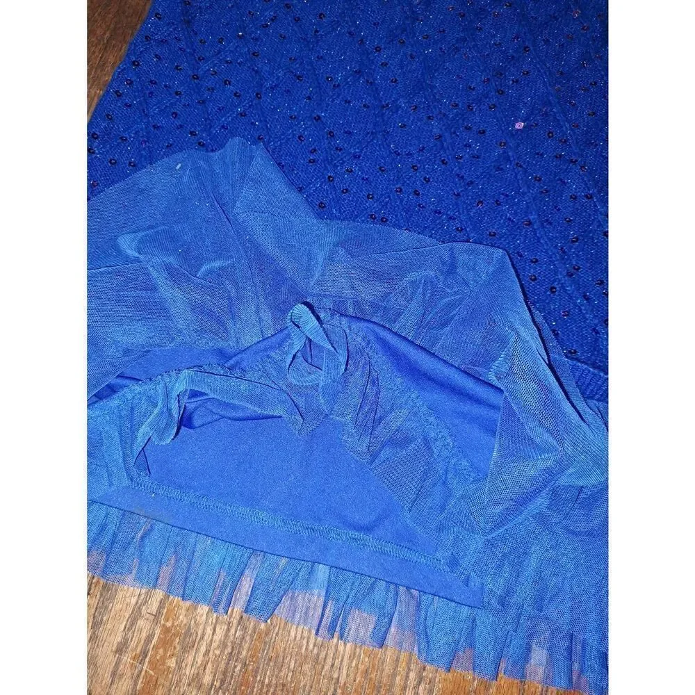 Sz 18 Justice Short Sleeve Blue Knit Sequin Sweater Tutu Dress Tulle Lined Skirt